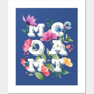 MOM CAT Letters with Flowers (Pink Background) Posters and Art